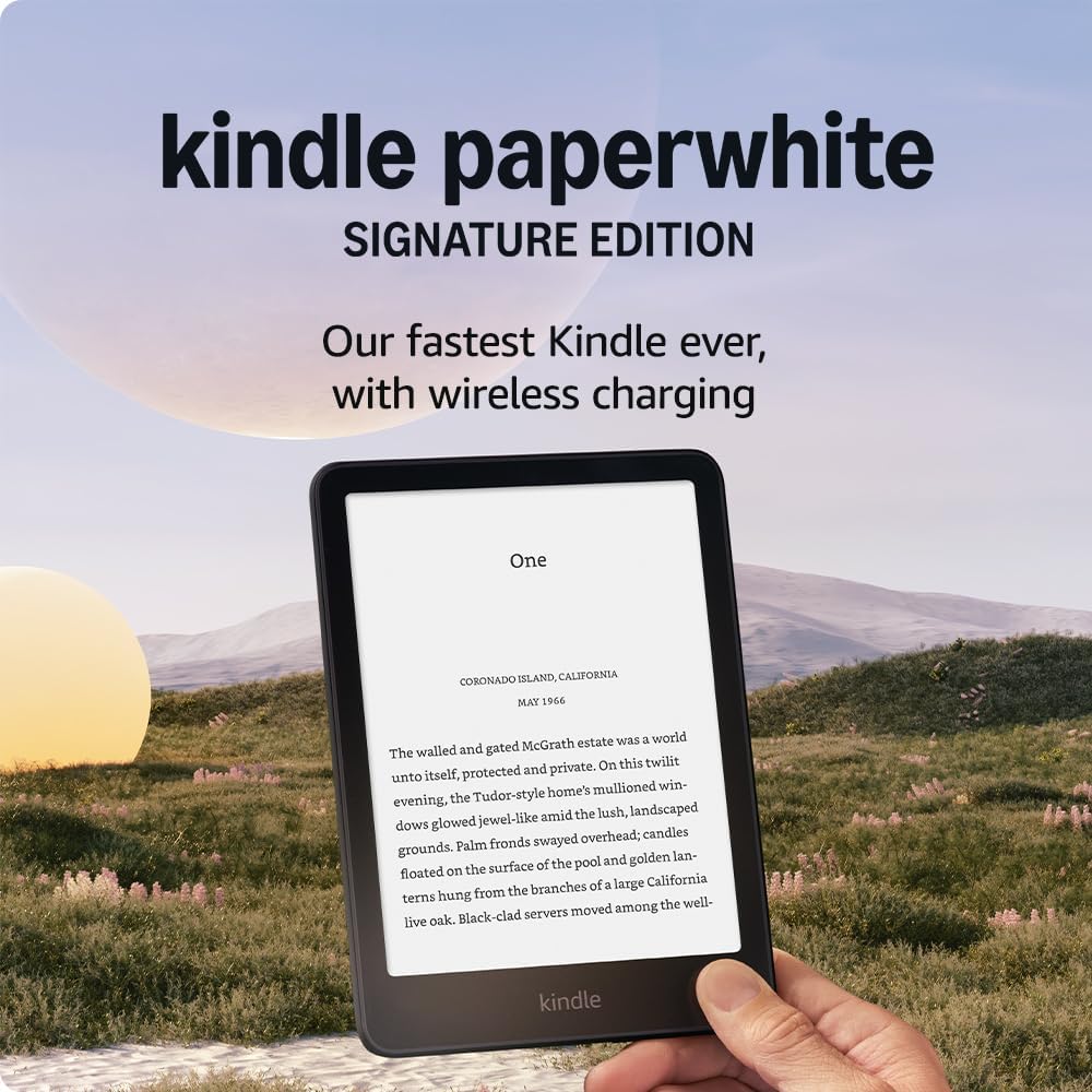 Amazon Kindle Paperwhite Signature Edition (newest gen) – Our fastest Kindle with an auto-adjusting front light, wireless charging and weeks of battery life – 32 GB – Without Ads - Metallic Black
