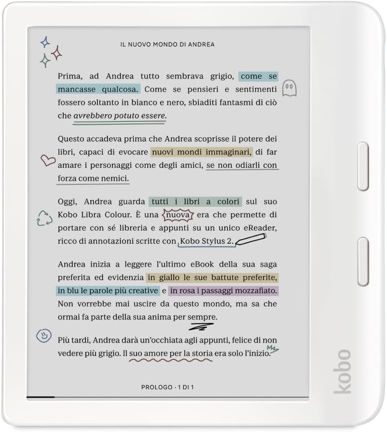 Kobo Libra Colour eReader, 7" Colour E Ink, Waterproof, White